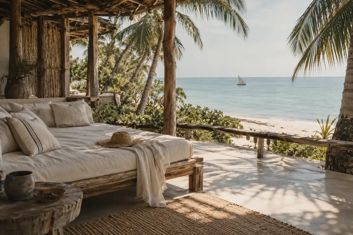 A beach villa veranda facing the ocean